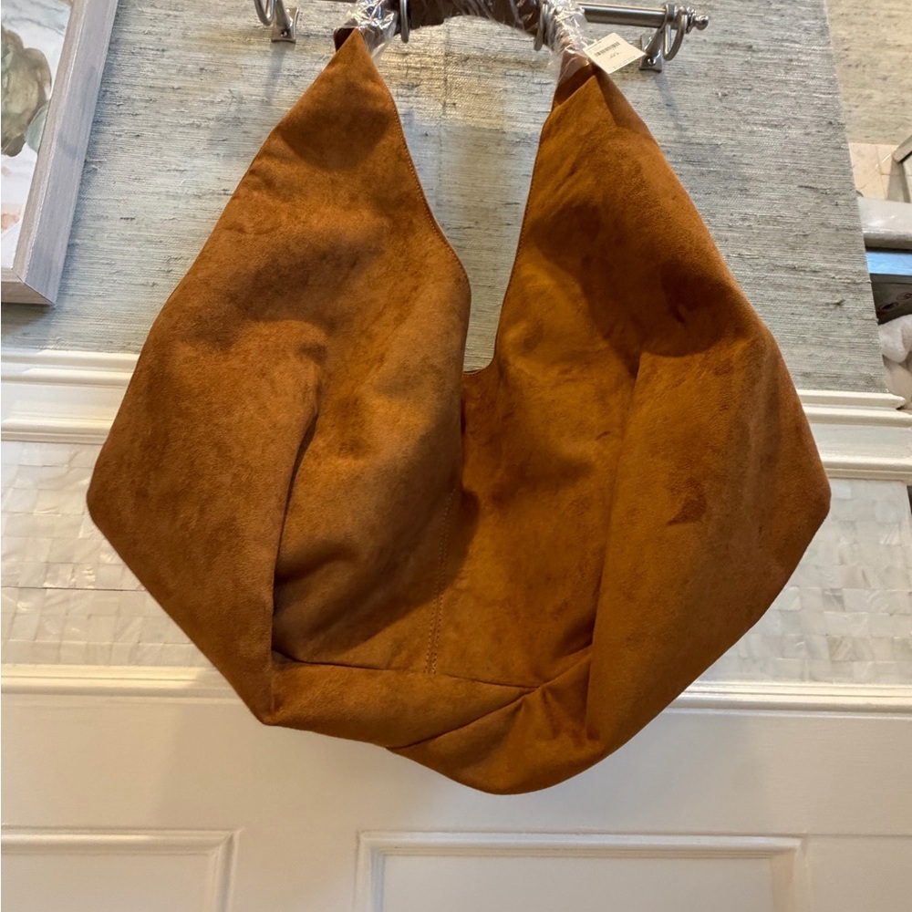 NWT new Anthropologie large faux suede slouchy bag purse tan Hobo Bag - Picture 9 of 17